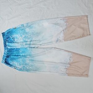 Beach Ocean Wave Sand Themed Elastic Waist Pants Women's Unbranded NWOT